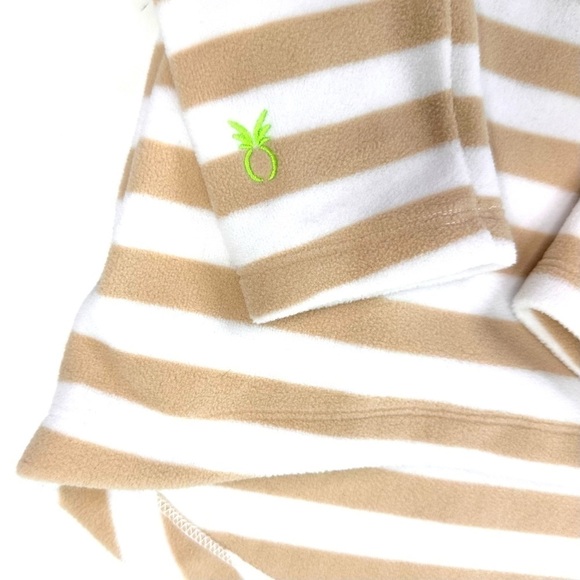 NWOT Dudley Stephens turtleneck zip white tan stripe fleece prospect pullover XS - Picture 9 of 16
